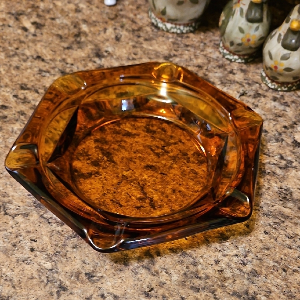 Anchor Hocking Amber Glass Hexagonal Dish